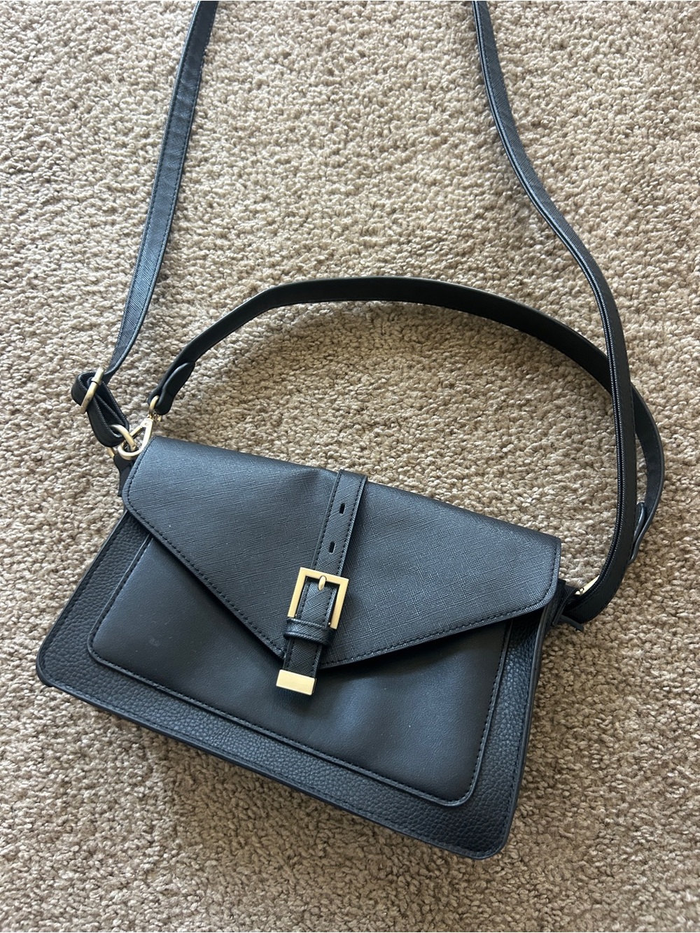 Classic Black Crossbody Bag with Gold Accent